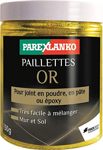 Parexlanko – Lentejuelas para juntas de baldosas – Lentejuelas doradas – Juntas en polvo, pasta o epoxi – Suelo y pared interior – Mezcla fácil –