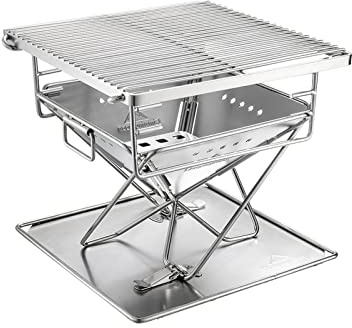 Campingmoon Bärbar camping eldstad rostfritt stål liten storlek vedeldad grill för utomhusläger resor trädgård matlagning picknick 1-2 personer med bärväska