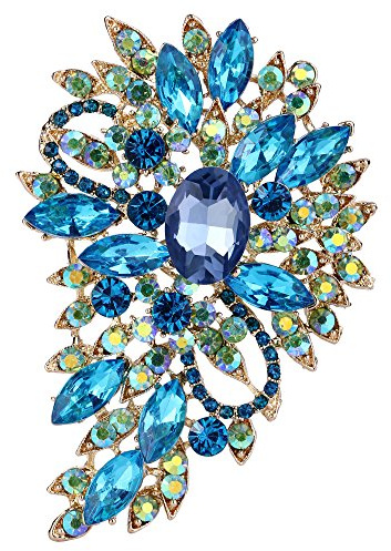 EVER FAITH Broche Forme Fleur avec Goutte d'eau Style Délicat Fastueux Accessoire de Vêtement Cristal Strass Bijou Cadeau