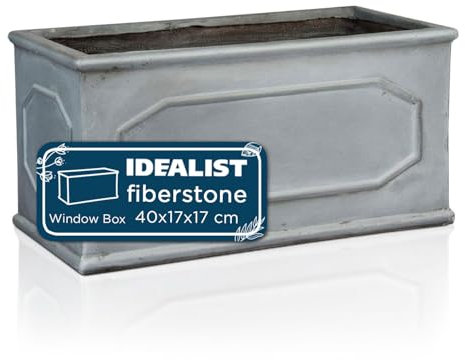 IDEALIST 40cm Plant Pot | Leaden Grey Reinforced Stone Window Box | Chelsea Windowsill Planter | Garden Planters with Drainage Holes L40 W17 H17 cm, 7 litres