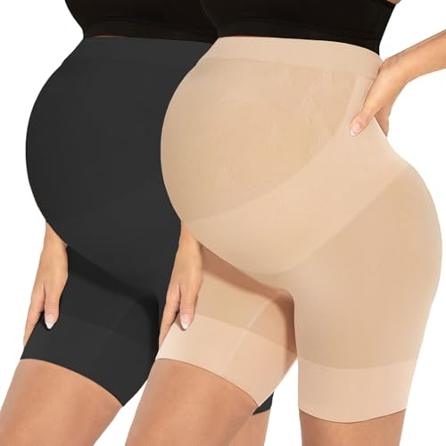 Narcissus Belly Bands For Pregnant Women, Pregnancy Belly Band, Maternity Underwear, Maternity Biker Shorts Black+Nude L