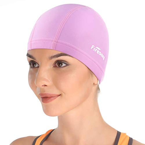Lycra Badekappe, Firesara Lycra Schwimmkappe Anti-Tränen Beschichtet Gemütlich Kein Beleg für Männer Frau Lange Kurzes Haar Erwachsene Jungs Mädchen-Pink
