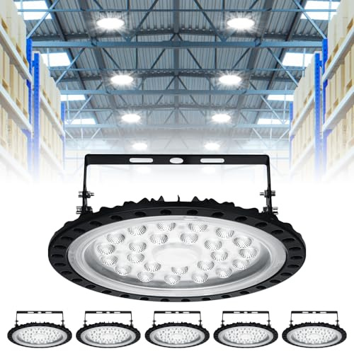 Viugreum 100W Proiettore Faretto LED Lampadario UFO Lampada Interni Industriale LED Luce Bianca 6000K, Impermeabile IP65 Fari Potente Risparmio Energetico Faretto per Soggiorno Officine e Case