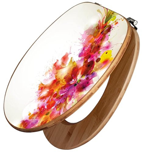 banjado Design WC Sitz Bambus 45x37,5cm / Toilettendeckel Holz/hochwertiger Toilettensitz/Bambus-Toilettendeckel für alle gängigen Toiletten - Pink Explosion
