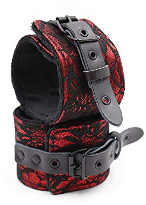 Spitze Kurzer Plüsch SM Bondage Set BDSM Fesselset SM Sexspielzeug Fesseln/Halsband/Handschellen/Augenmaske/Fußfesselnfür Paare Gays, für Einsteiger und Erfahr (Fesselset) (Rot, Handschellen)