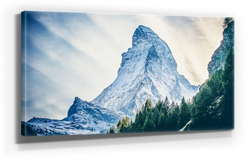 BilderKing Atemberaubendes Bergbild auf Leinwand - Matterhorn - als 120x60cm großes XXL Leinwandbild. Wandbild als Hintergrund und Deko für Wohnzimmer & Schlafzimmer. Aufgespannt auf Holzrahmen