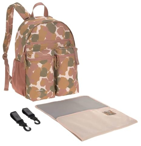 LÄSSIG 11030911 skötväska med skötunderlag, barnvagnsfastsättning/Casual Urban Backpack tonade fläckar, rosa, 646 g