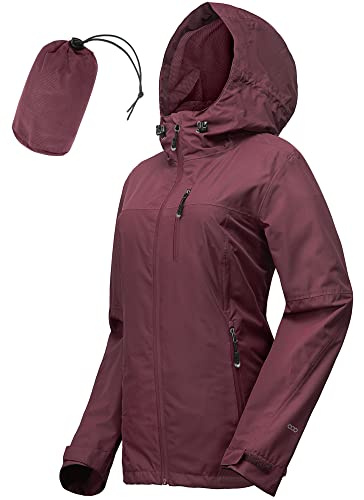 33,000ft Women's Lightweight Waterproof Jacket Packable Hooded Rain Jacket Breathable Windbreaker Softshell Raincoat for Outdoor Running Walking Hiking