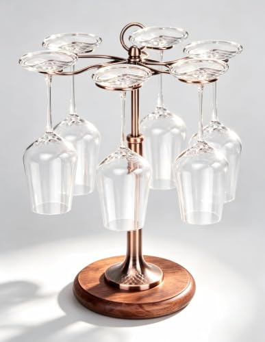 Hapivida Wine Glass Rack, Retro Bronze Tabletop Stemware Holder | 6 Hook Display Stand, Steel Construction, Space-Saving Organiser for Home Bar Kitchen Countertop
