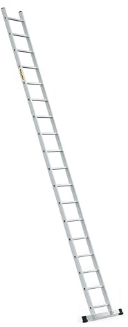 DRABEST PRO Serie Anlegeleiter Aluminium-Stufenleiter - 18 Stufen - mit Leiterhaken - Tragfähigkeit 150 kg - Anti-Rutsch-Füße, Leichtes Gewicht, korrosionsbeständig - EN131