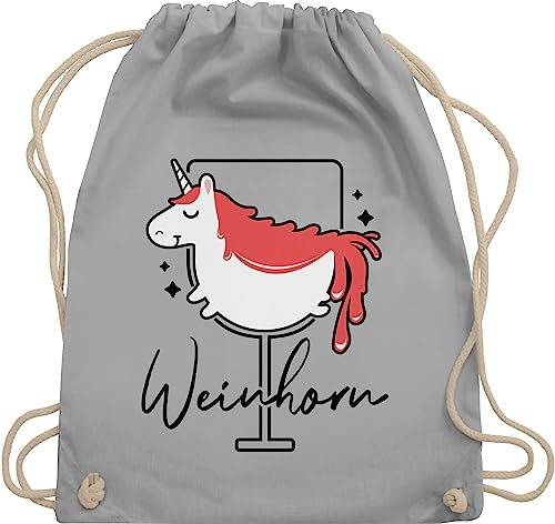 Shirtracer Turnbeutel Rucksack - Party & Alkohol Damen - Weinhorn - schwarz - Unisize - Hellgrau - saufrucksack sauf wein sportbeutel festival clothes alki beutel trinkgeschenke saufen stoffrucksack