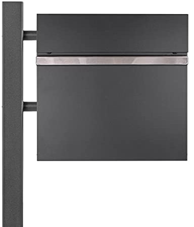 banjado® Standbriefkasten Anthrazit mit Zeitungsfach/Briefkasten mit Standfuß in Schwarz/Postkasten A4 Einwurf inkl. Montagematerial & 2 Schlüsseln