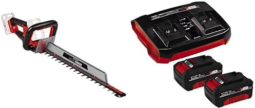 Einhell Recortasetos con batería GE-CH 36/61 Li-Solo Power X-Change (36V, Engranaje metálico, Longitud de Espada 67 cm, Distancia Entre Dientes 26 mm, Incl. carcaj,) + Twincharger 4 Ah