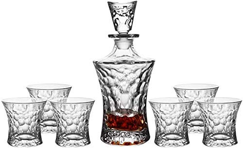 Decanter per whisky portabottiglie Set di decanter per whisky in 7 pezzi, decanter per whisky in cristallo, decanter per bourbon e set di bicchieri, set di decanter per whisky per uomo, liquore, set