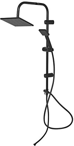 Shower Mixer Chrome Head Bathroom Square Valve Overhead Rainfall Head and Handheld Adjustable Shower Twin Luxury Bath Kit Set (Matt Black)