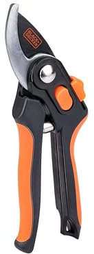 BLACK+DECKER Forbici da giardino – 20,3 cm – Lame in acciaio temprato – Spessore di taglio 13 mm – Nero/Arancione