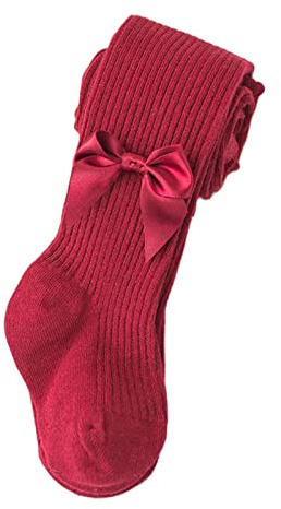 Yizelli Nourrisson Tout-petit Petites Filles Coton Serré pour Printemps et l’automne Nœud Papillon Collant pour Enfants de 0 à 8 Ans (Rouge Vin L)