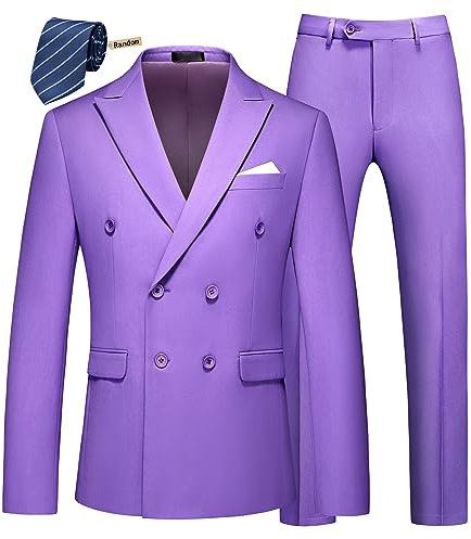 MOGU zweireihiger Herrenanzug, schmale Passform, Smoking, Blazer und Hose, für Hochzeit, Abschlussball, Abiball, 2-teilig, Flieder, 48