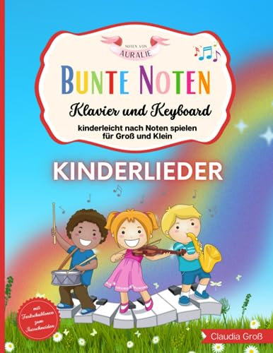 Bunte Noten für Klavier und Keyboard: Nach Noten spielen lernen für Kindern und Anfänger | Liederbuch mit vielen Kinderliedern, leichte Theorie, Begleitakkorden und Farbschablonen zum Ausschneiden