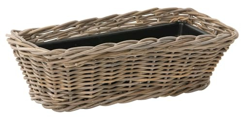 Kouboo Rectangular Rattan Planter Basket with Handles 2.5 Gallon Plastic Pot Liner with Drain Holes Included No Saucer Indoor and Outdoor Use