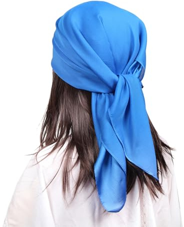 MEANBEAUTY Pañuelo Cuadrado de Satén Para Mujer 70 x 70 cm Pañuelos de Seda Multifunción Bandana -Saphirblau