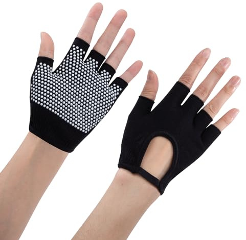 ZLLkeji Guantes de Yoga Antideslizantes para Mujer Guantes de Entrenamiento Transpirables Cómodos Guantes Sin Dedos para Pilates, Danza, Yoga Aéreo, Fitness, Gimnasia Negro…