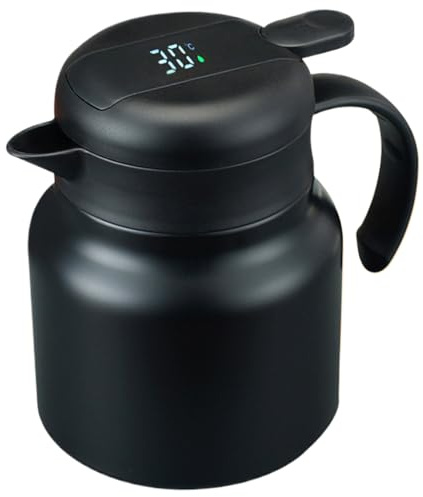 Insulated Teapot 1L/34 Oz Stainless Steel Coffee Carafe for Keeping Hot, Black With Infuser for Loose Tea Coffee Hot Or Cold, Smart Type