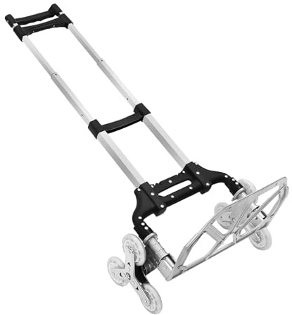 Klappbar Aluminiumlegierung Treppensackkarre mit PP-Dreiecksräder, Tragbare Treppensteiger Sackkarre Rollwagen mit Elastisches Bindeseil, Faltbarer Handwagen Transporthilfe 70 kg Tragkraft
