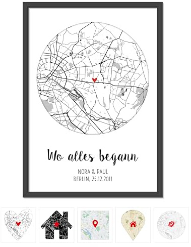 OWLBOOK® Personalisierte Hochzeitsgeschenke für Brautpaar | Geschenk Hochzeit Geschenke für Brautpaar | Personalisierte Geschenke zur Hochzeit | Wo alles begann Bild Poster | A4/A3 zzgl. Rahmen