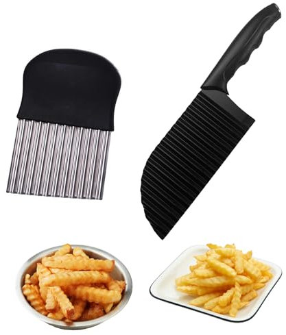 Vueinrg 2 Stück Wellenschneider für Pommes Buntmesser Geriffeltes Messer Gemüse Wellenmesser Riffelmesser Welliges Kartoffelmesser Wellenschnittmesser Kartoffelwellenschneider Crinkle Cutter Messer