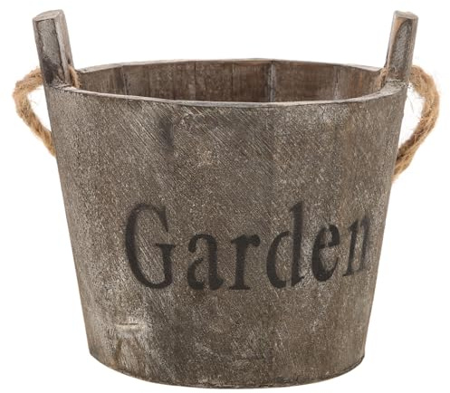 VANZACK Cubo de Madera Jardín Macetero de Madera Maceta de Barril de Plantador Barril con Mango Plantador Planta Suculenta Pote de Flor