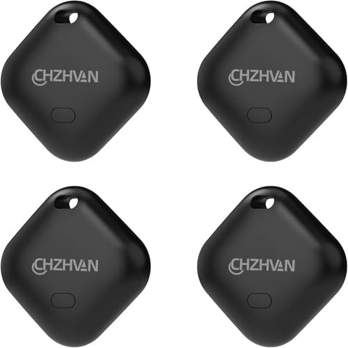 CHZHVAN Air Tracker Tag,Localizzatore Compatibile con Apple Dov'è (Solo iOS),Bluetooth Trova per Chiavi,Bagagli,Portafogli,Borse,Zaini,Impermeabile IP67,Batteria Sostituibile,Pacchetto da 4 (Nero)