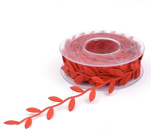 Rockreyoa 15m Künstliche Weinreben Blatt Band Girlande mit Blätterranken Bastelband Satinband Dekoband Blattschnur für DIY Handwerk Party Hochzeits Dekoration Zuhause Rot 25mm*15m