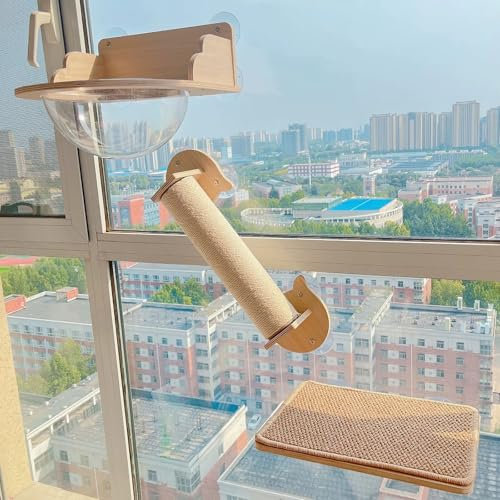 RTTZBOZ Mueble Gato Montados en la Pared de 3 Piezas, Estantes de Pared para Gatos, Rascador Pared Gatos para Interiores, Muro de Escalada para Gatos