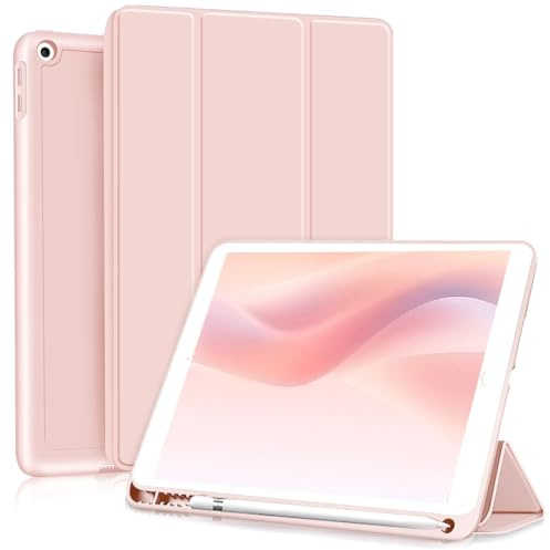 GKABXY Case for iPad 9th/8th/7th Generation 2021/2020/2019 10.2 Inch | With Pencil Holder, Soft TPU Back & Tri-fold Stand Protective, Auto Wake/Sleep for iPad 10.2 Inch, Pink