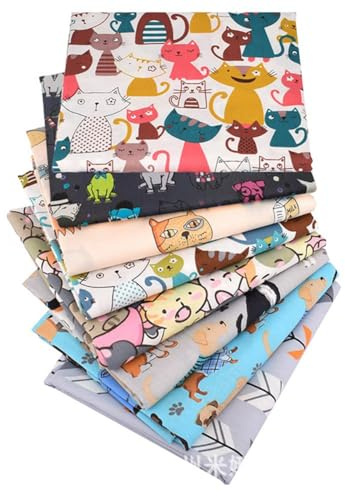 BrightGlow 8 pezzi da 25 x 20 cm di cotone, 100% cotone, per cucito, fai da te, patchwork, tessuto di cotone, per trapunte, residui di tessuto per gatti e cani