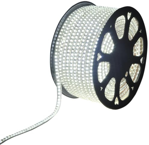 VoltShine Tira LED de alto voltaje blanca 50m 8mm, iluminación eficiente para decorar y ambientar espacios interiores y exteriores.