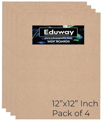 Eduway Tablero de MDF A2 para manualidades, 12 x 12 pulgadas, 4 mm de grosor, paquete de 4 unidades, cartón de pino de alta calidad para artistas, estudiantes de arte y manualidades, corte duro en