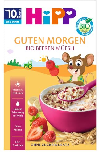 HiPP Bio Beeren-Müesli (8 x 200g), ab 12. Monat, mit wertvollem Vollkorngetreide, ohne Zuckerzusatz, ohne Rosinen, besonders feine Stückchen - leicht zu kauen, ideal für erste Selbstlöffelversuche