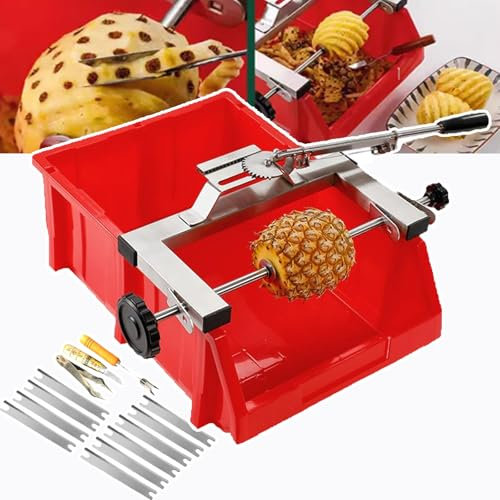 HEGGMKK Pelador De Piña De Acero Inoxidable, con 10 Cuchillas, Ajuste De Doble Palanca/rápido Ahorro De Esfuerzo, Espaciado Ajustable: 30-36 Cm, para El Hogar (35 Cm X 50 Cm X 19 Cm),Red