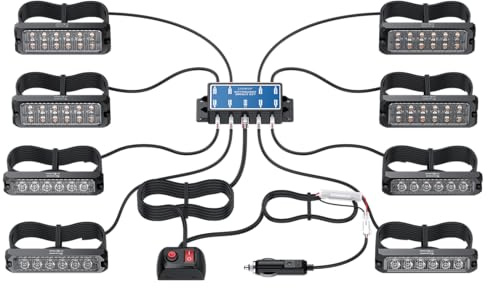 AUTOUTLET 8x 6LED & 12LED Warnlicht Frontblitzer, 12V/24V Blinklicht Stroboskoplicht Warnleuchte 14 Modi & 4,5M Kabel, IP67 Wasserdicht Blinklichter Warnung Beacon Blitzmodul für LKW, Truck, Emergency