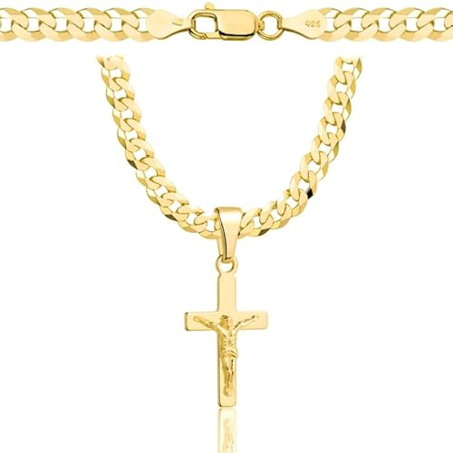 AMAR OPRAVA goldkette herren mit kreuz 585, Kette Herren 925/585 - kreuz kette herren gold 585 massiv - 5 mm, Kreuz Kette - Goldkette Kreuzkette - panzerkette gold 585