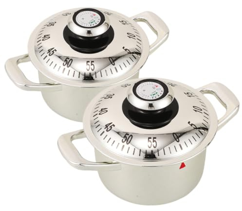 PAMINGONO 2pcs Mechanical Kitchen Timer Novelty Egg Timer for Boiling Eggs 60 Minute Countdown Loud Alarm for Cooking and Work Plastic Metal Silver