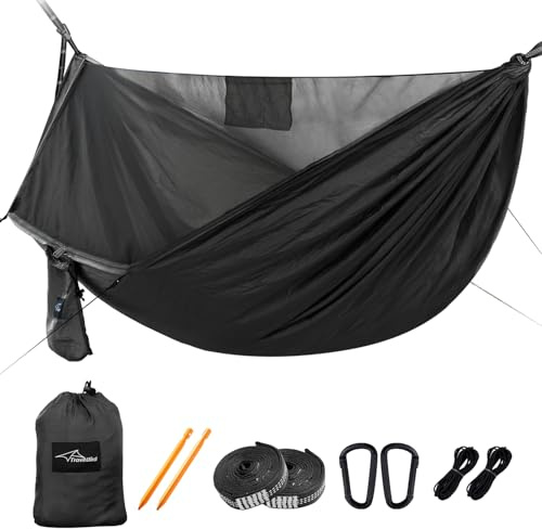 Travel Bird Hamac d'extérieur Camping avec Moustiquaire et Corde de Faîtage, Extra Large pour 2 Personnes, 290 x 140 cm, Hamac Tout-en-Un avec des Sangles d'arbre, Idéal pour l'extérieur, Randonnée