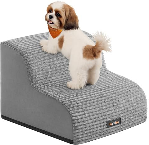 Feandrea Hundetreppe, 2 Stufen, Haustiertreppe, für kleine Hunde, Bett, Sofa, wasserdichte Katzentreppe, rutschfest, gringe Neigung, Abnehmbarer waschbarer Bezug, Griff, Taubengrau PPS002G01