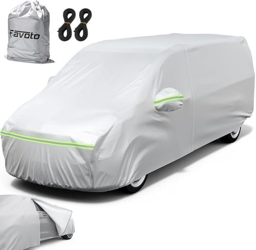 Favoto Waterproof MPV Car Cover, Outdoor Full Exterior Cover with Right Side Zipper, Windproof & Sun Protection, Universal Fit (194 to 210 inches) – Silver