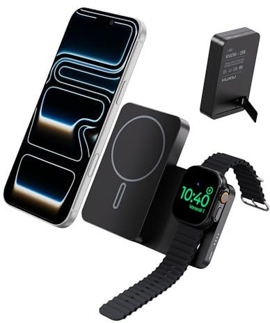 KU XIU Qi2.2 25W Magnétique Batterie Externe 10000mAh pour iPhone et Watch | 3-en-1 Pliable Power Bank avec Support, Compatible avec Magsafe, 30W USB-C Charge Rapide, pour iPhone & iWatch & Airpods