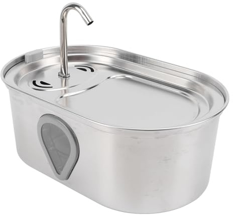 Natudeco Fuente de Agua para Gatos de 3,5 l con circulación automática y Filtro para Mascotas, dispensador de Agua de Acero Inoxidable para Perros con Tapa
