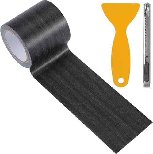 CRASPIRE 180x2.24 Nastro Adesivo per Riparazione Venature del Legno Nero Scuro Realistico in Legno Imitazione Carta da Parati Set di Utensili per Raschietto per Lavori Artigianali Fai da Te