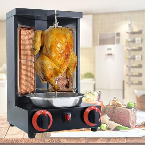 JOSBY Asador Vertical Giratorio de Acero Inoxidable a Gas propano para Kebab, con 2 quemadores, Parrilla para Pollo gyro, Parrilla Comercial para Uso doméstico, asador Vertical para restaurantes